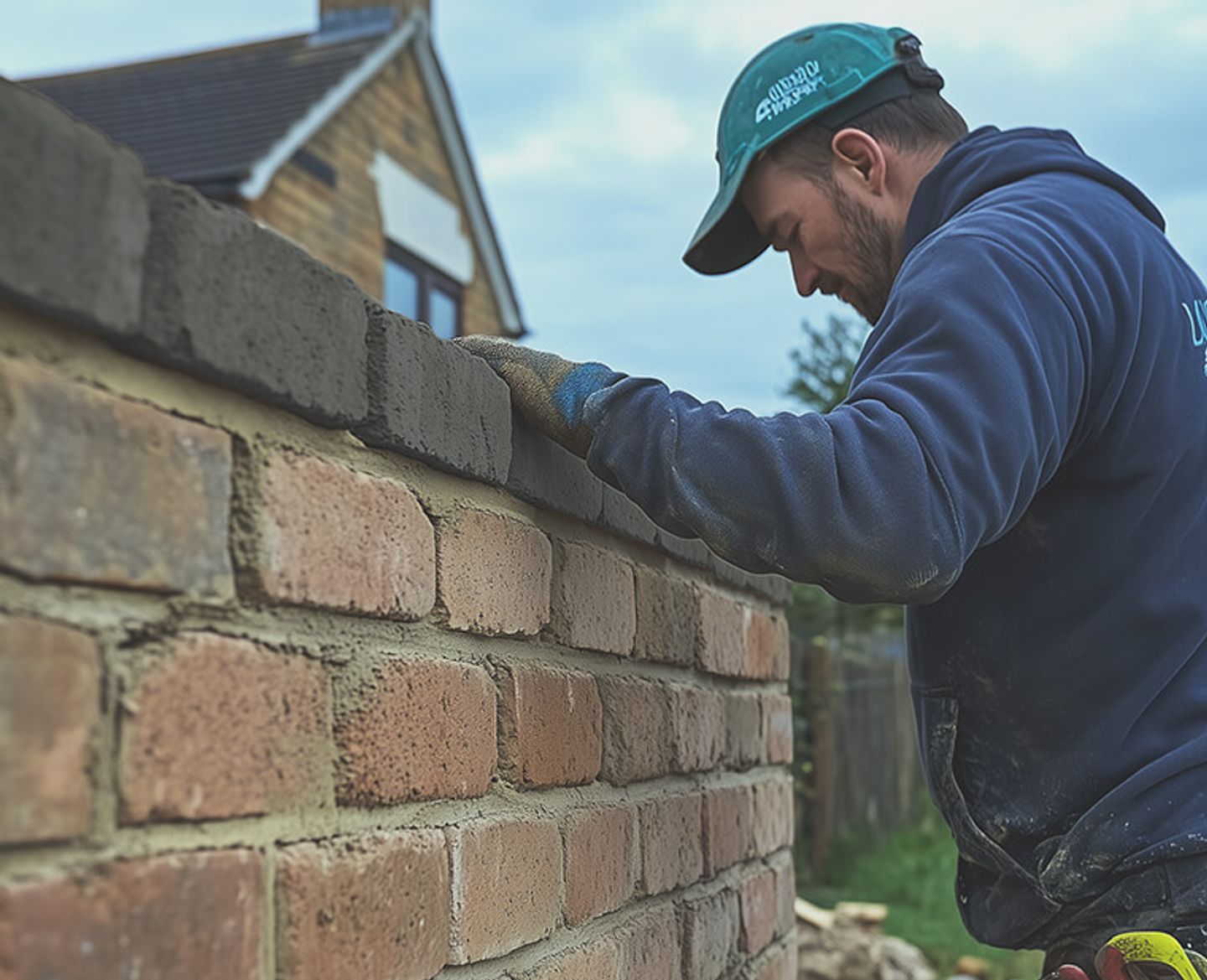 Man building a garden retaining wall