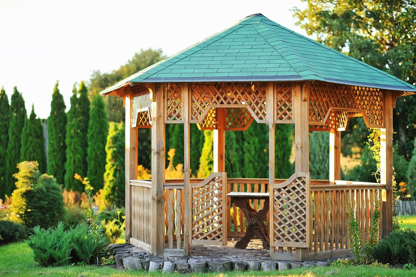 wooden gazebo in the garden