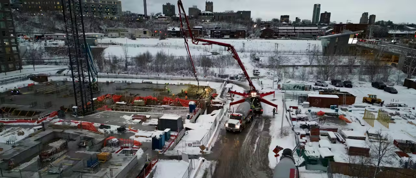 A construction site covered in snow on a winter's day