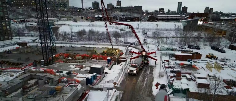 A construction site covered in snow on a winter's day
