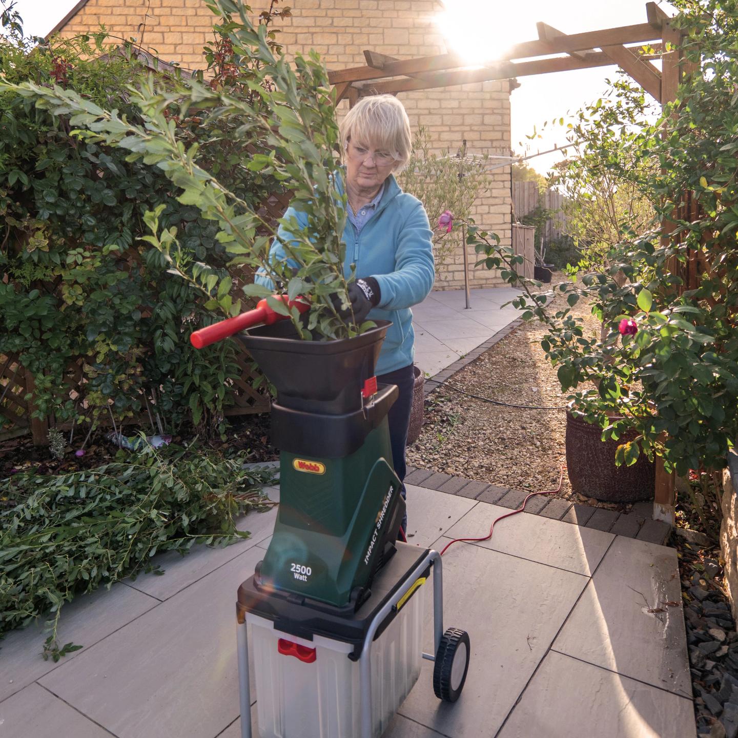 garden shredder in use