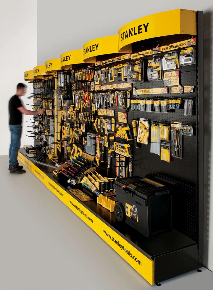 Shelves filled with Stanley products