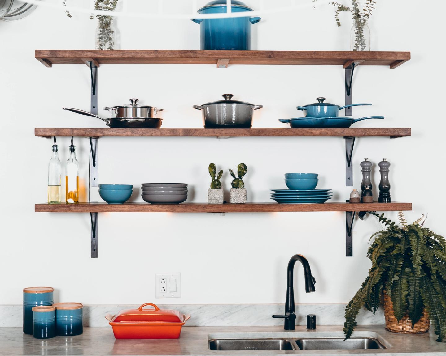 a diy shelf over the kitchen counter