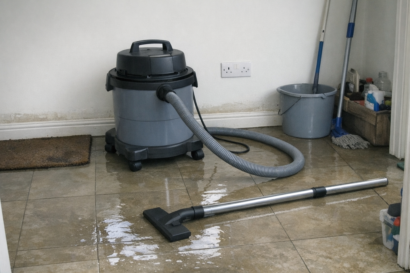 Wet and dry vacuum in a flooded room.