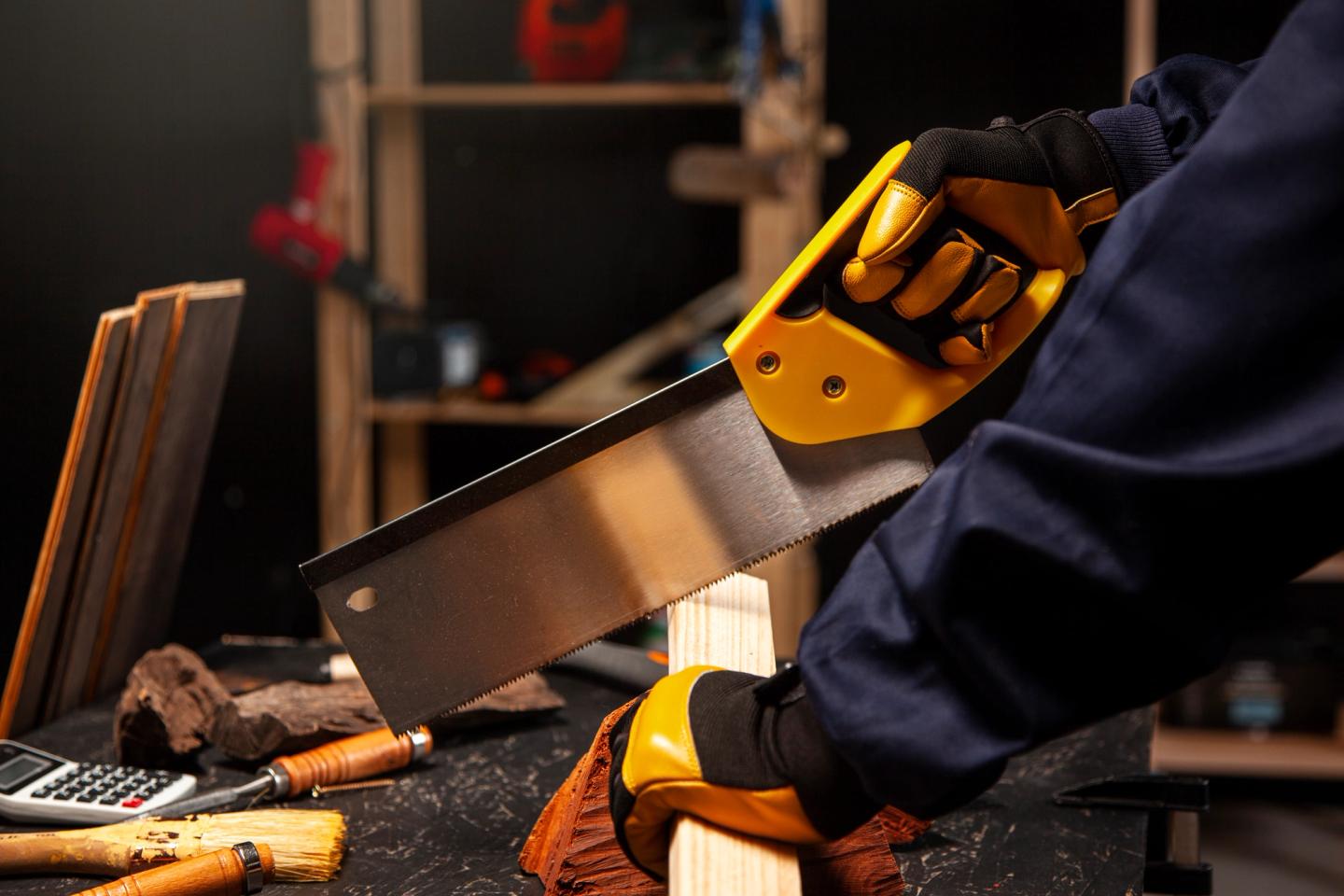 wood cutting using hand saw
