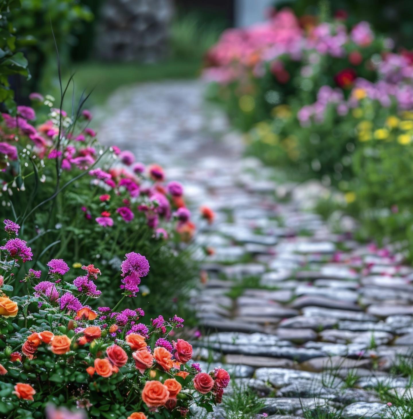 photorealistic flower beds path render