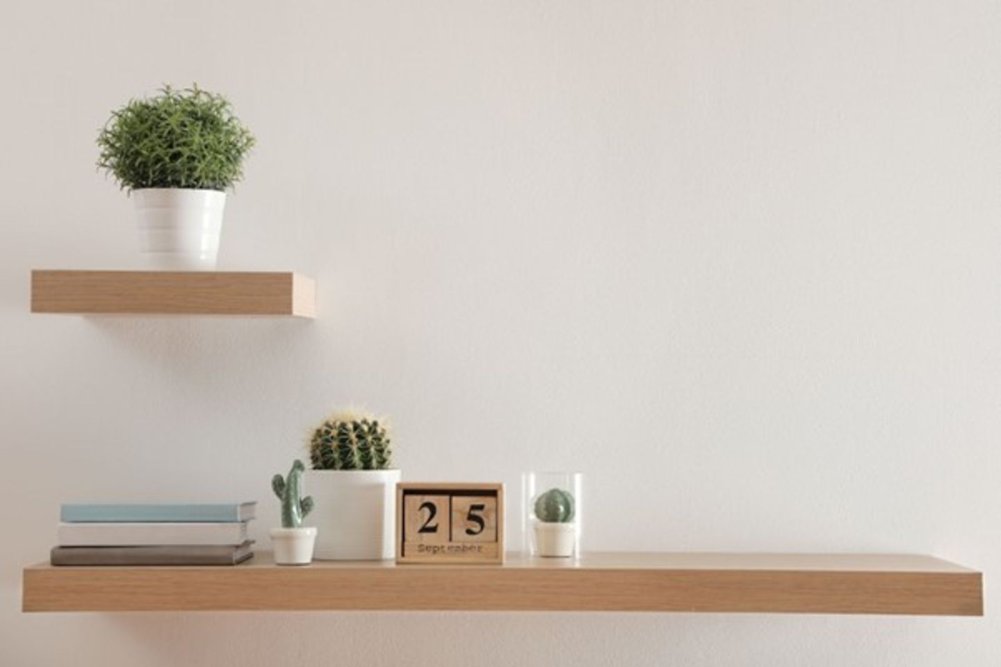 A shelf with plants and a calendar