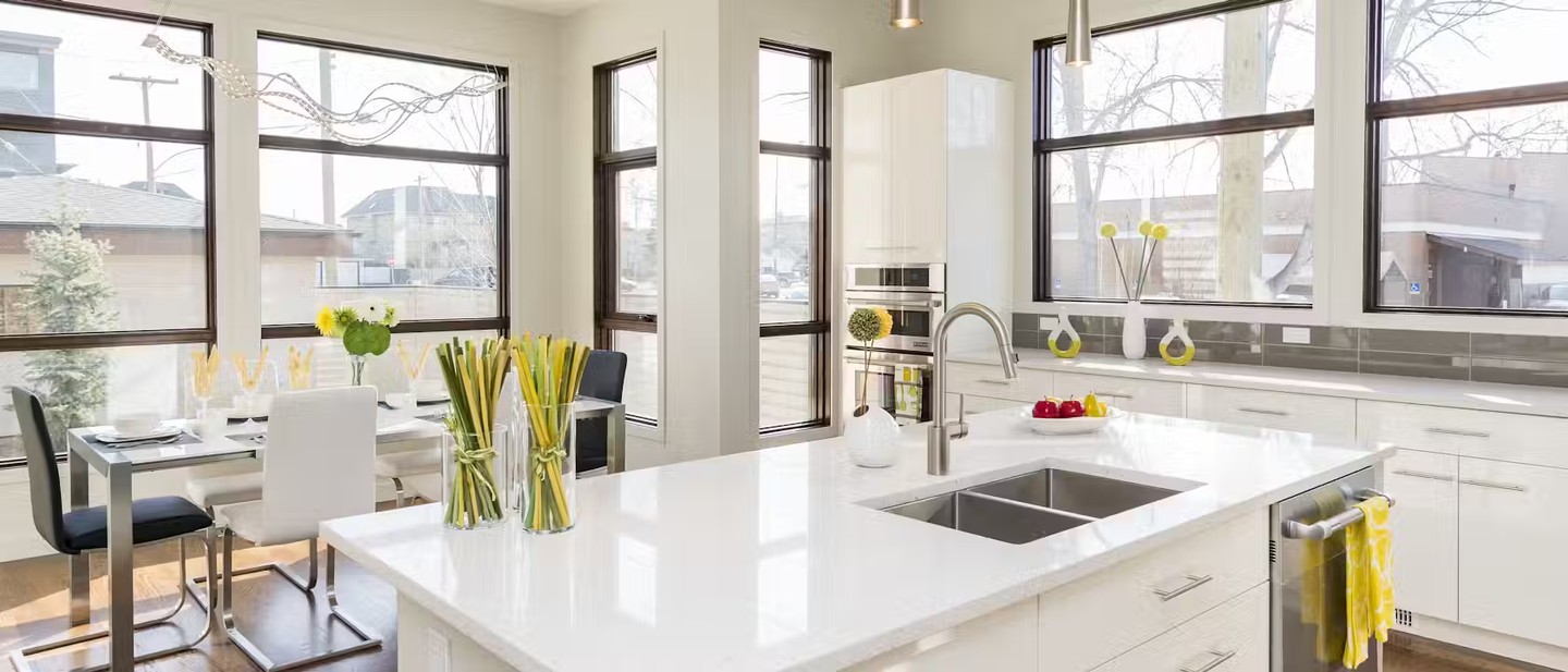 An open planned kitchen with an island.