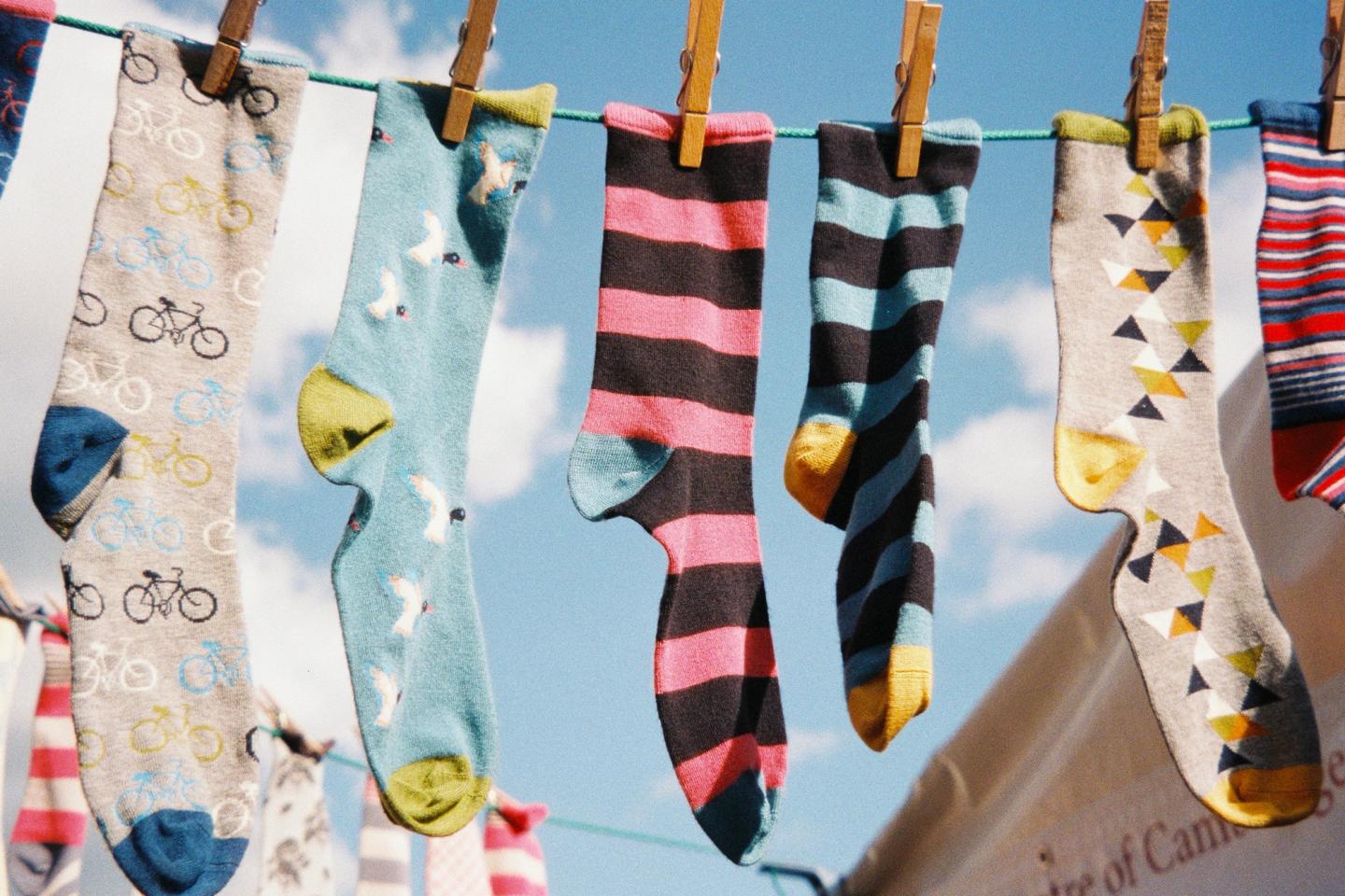 socks drying outside on the line