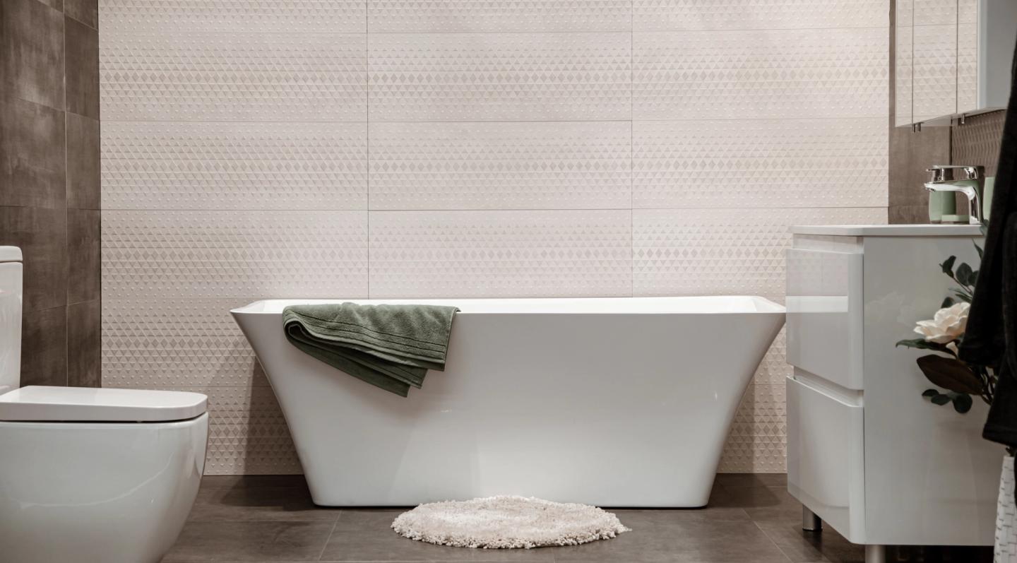 Freestanding bathtub in a modern bathroom