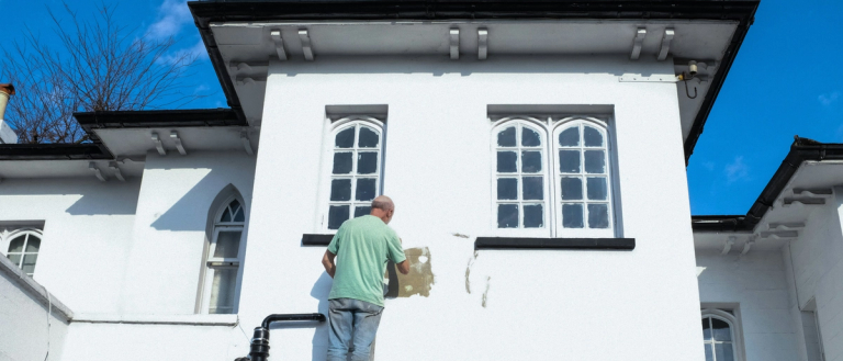 man painting external house wall