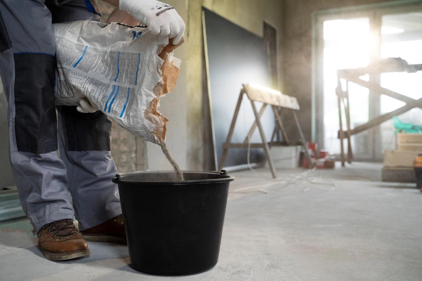pouring the concrete mix