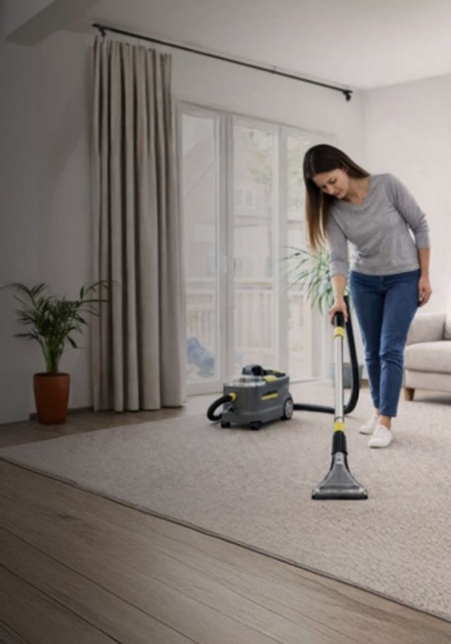 Carpet cleaning in modern living room
