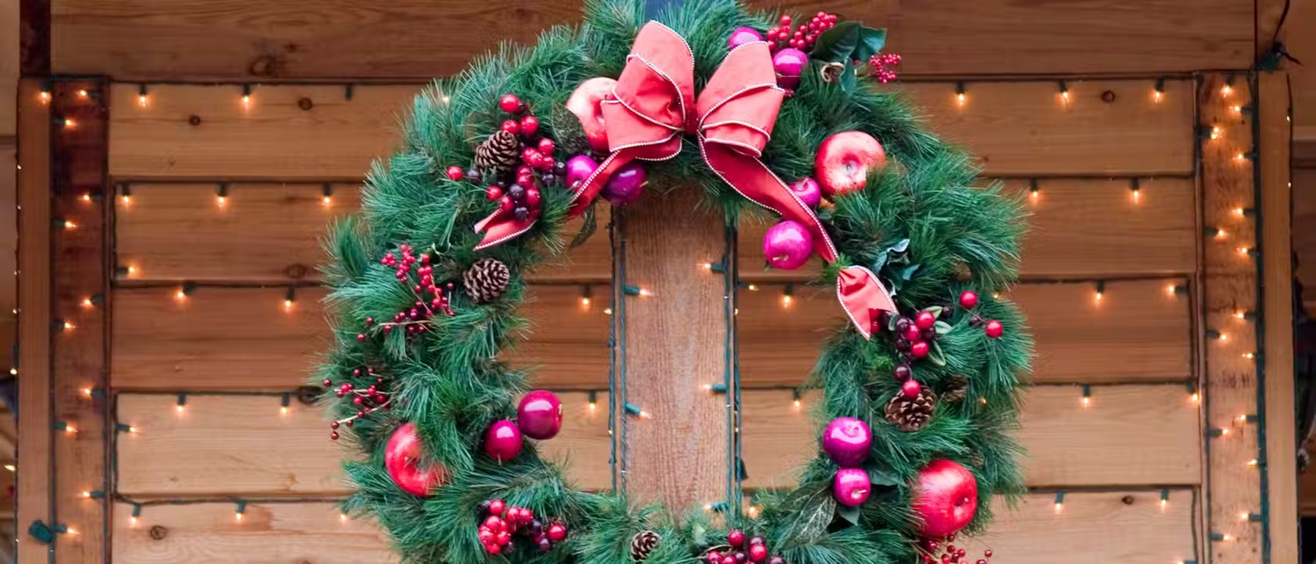 Christmas wreath hanging on a door