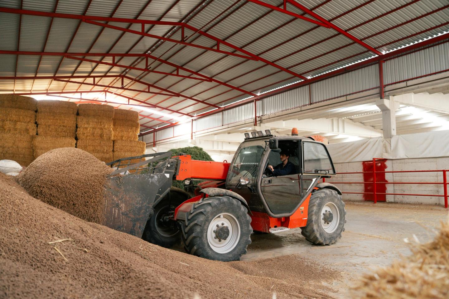 telehandler in a barn