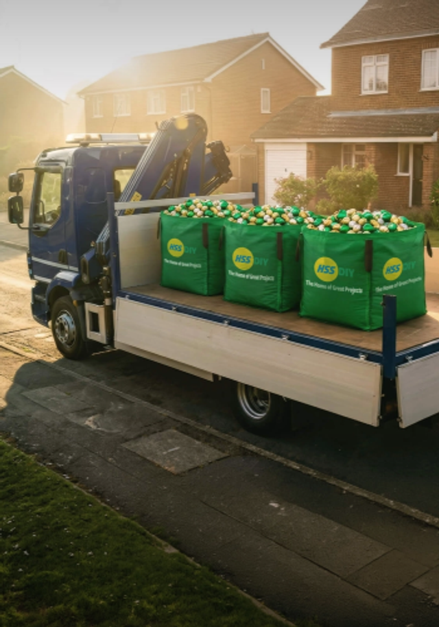 HSS truck carrying builder bags filled with Easter eggs