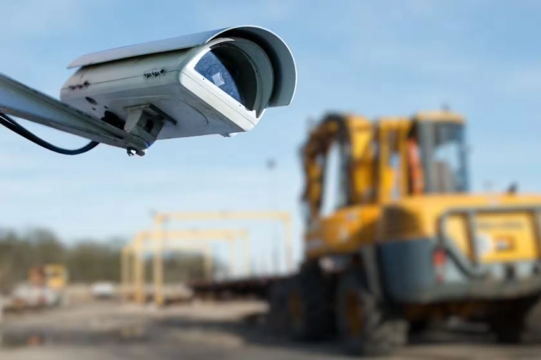 A security camera on a construction site