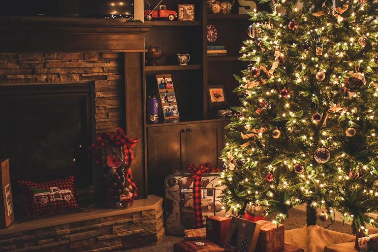 christmas tree and the fireplace