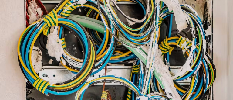 Multicoloured electrical wires bundled together