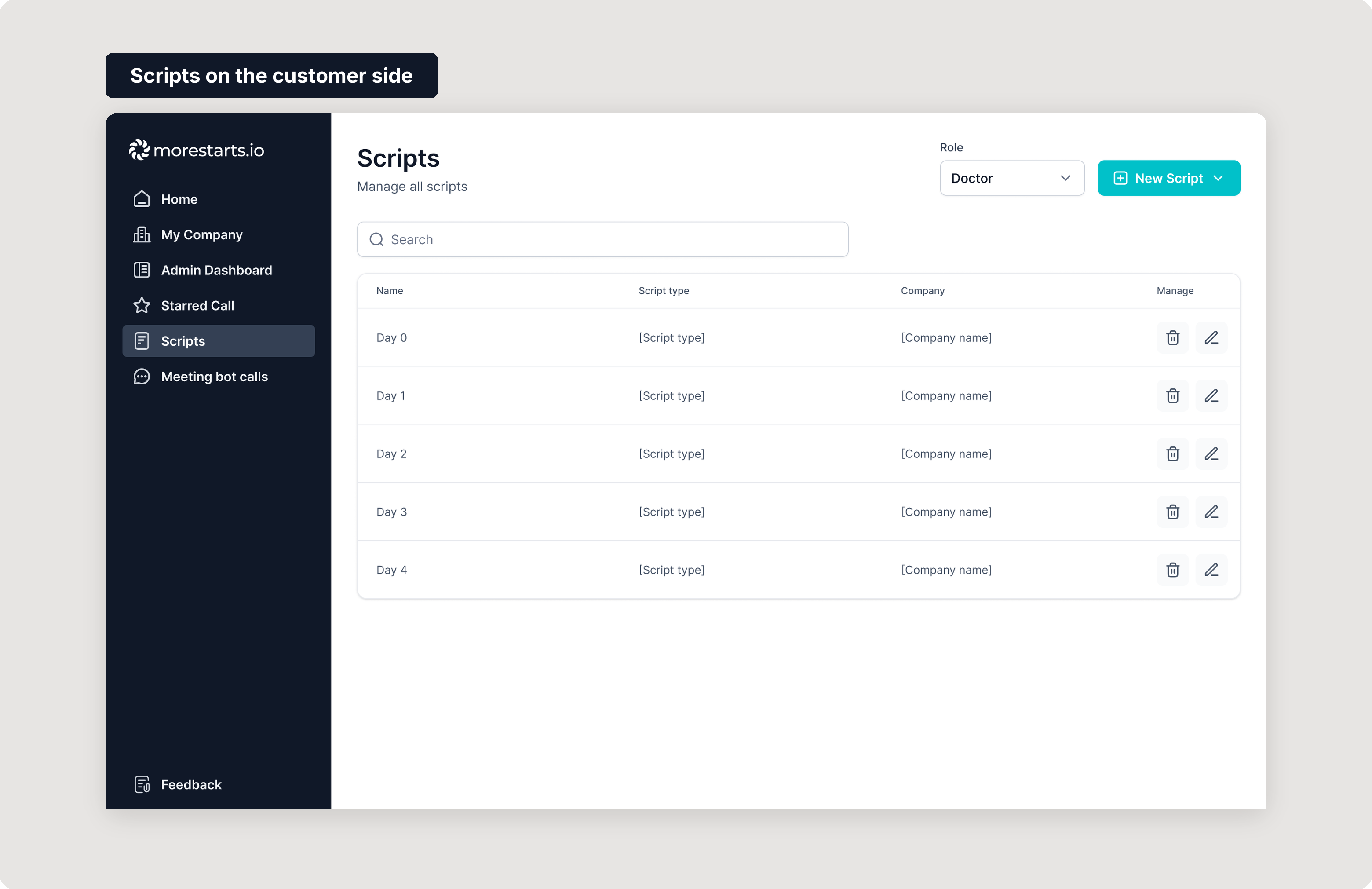 Script management in Morestarts, configured per company and role