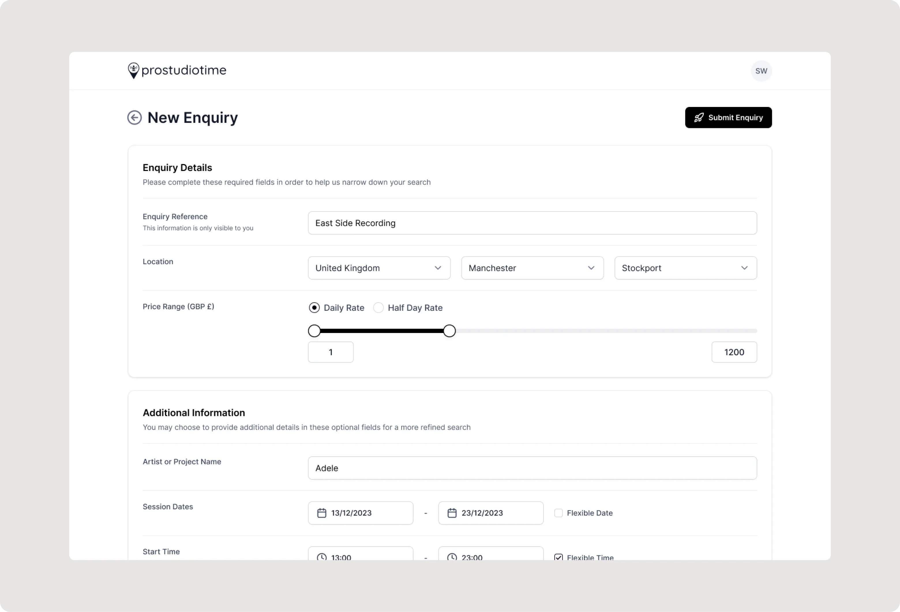 Recording studio discovery and booking platform