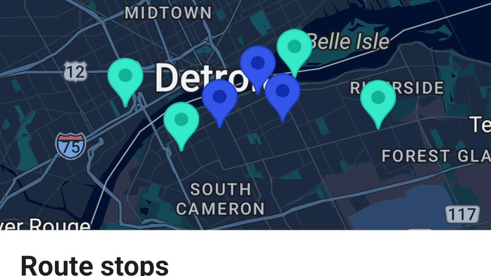 A map of yard sales around Windsor with three stops listed in nearest-first route order.