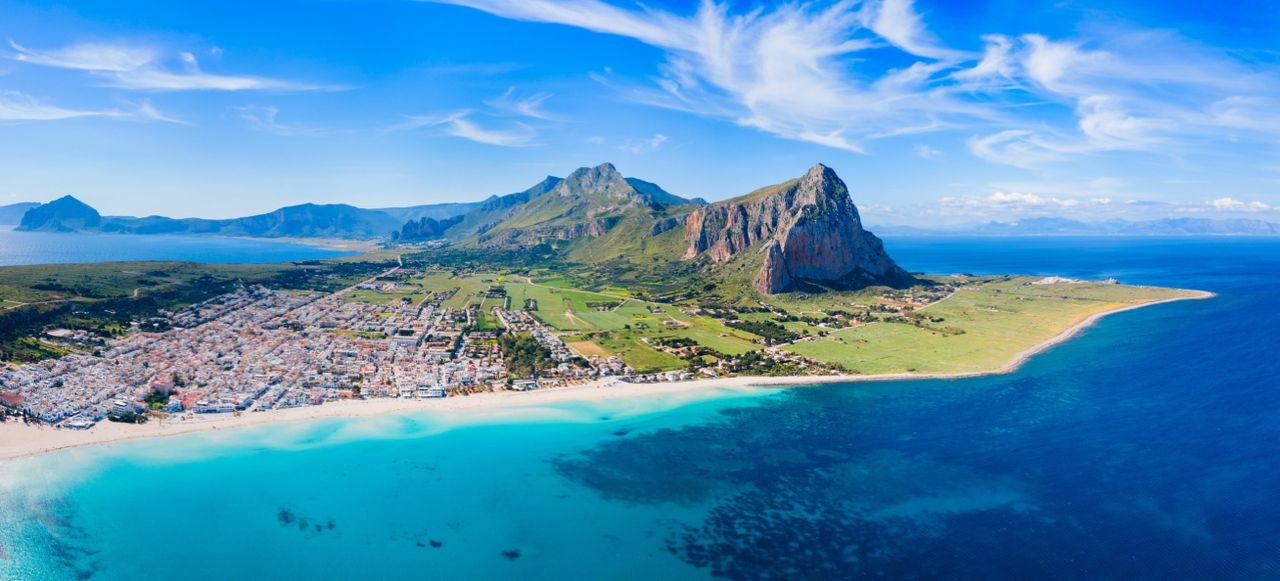 San Vito Lo Capo beach aerial panoramic view