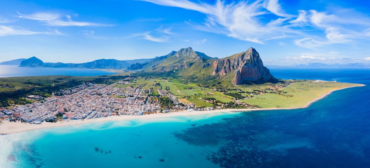 San Vito Lo Capo beach aerial panoramic view