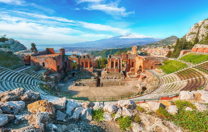 Ruins of ancient Greek theater in Taormina