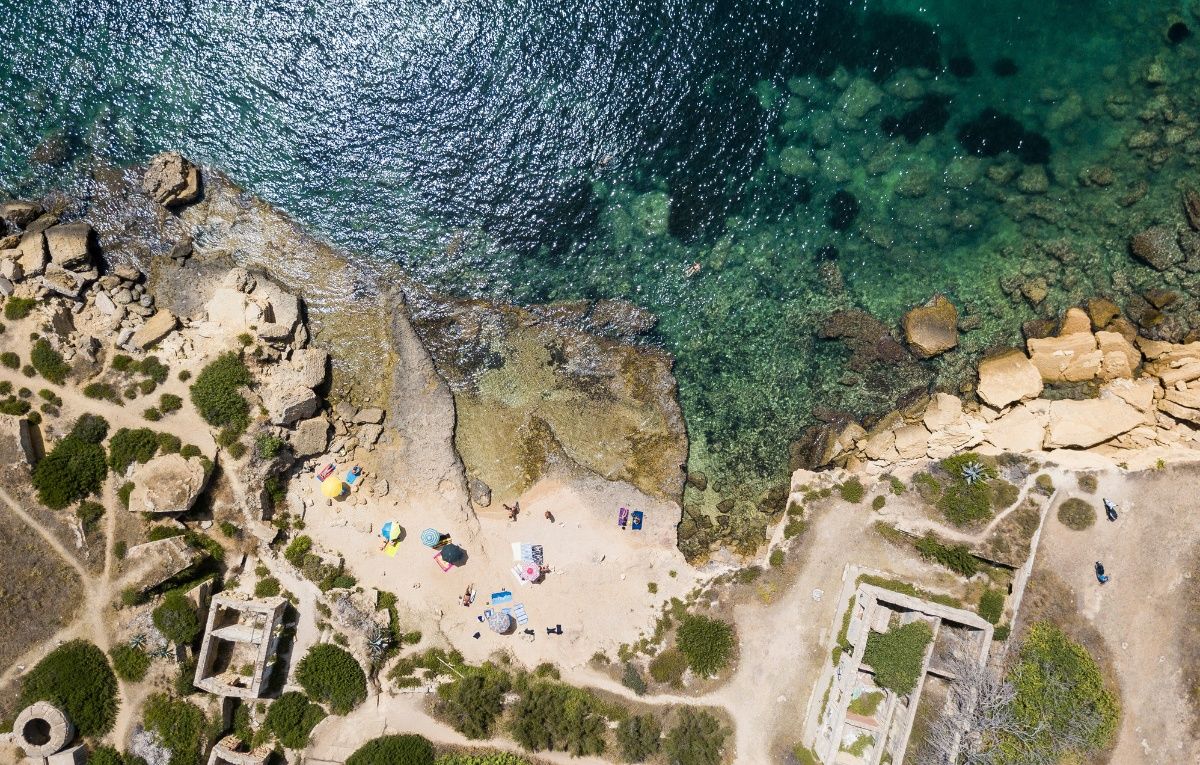 Aerial view of scenic coastline of Plemmirio