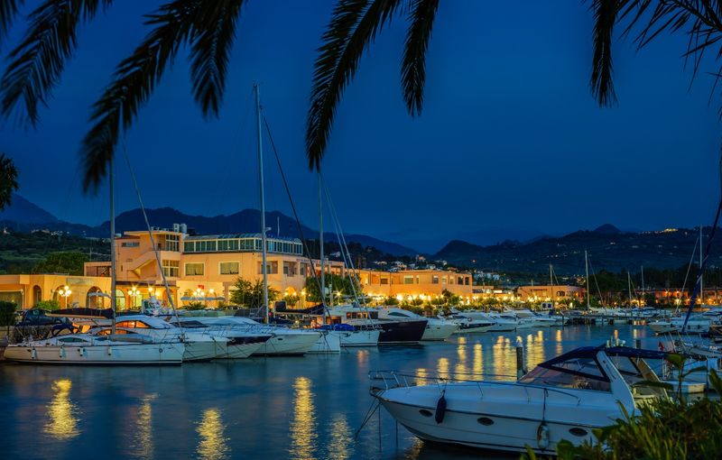 Touristic port at night, Portorosa, Sicily