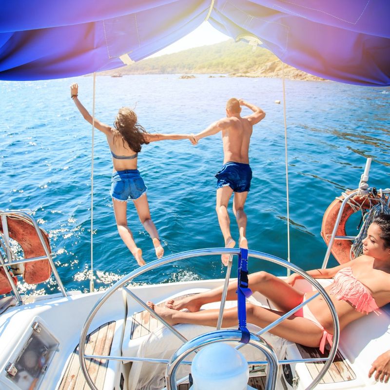 Friends having fun on a yacht