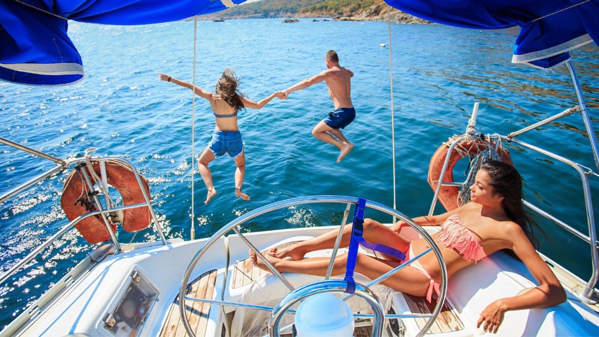 Friends having fun on a yacht
