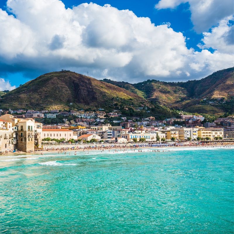 Seashore view near Cefalu, beautiful village on Sicily island, Italy