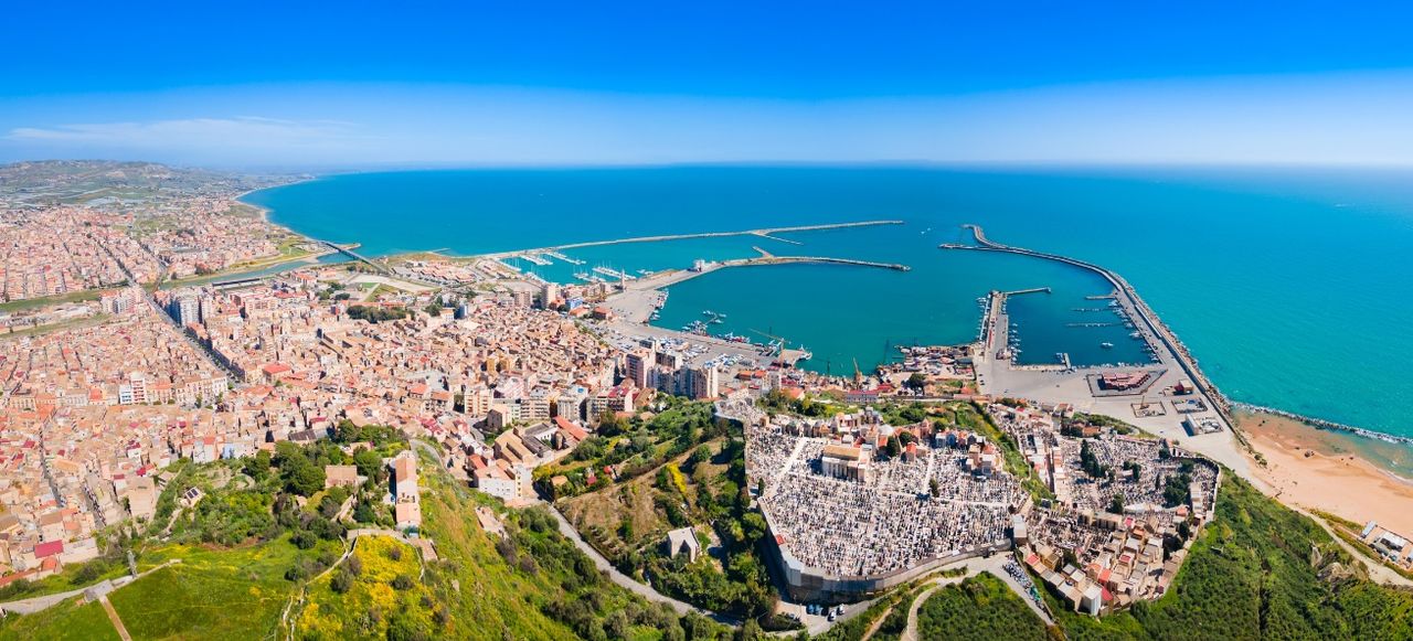 Licata city aerial panoramic view in Sicily