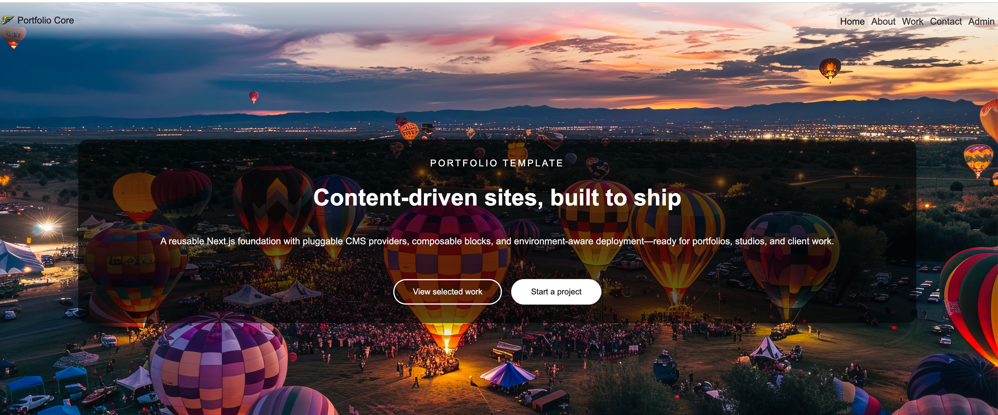Screenshot of the portfolio demo home page