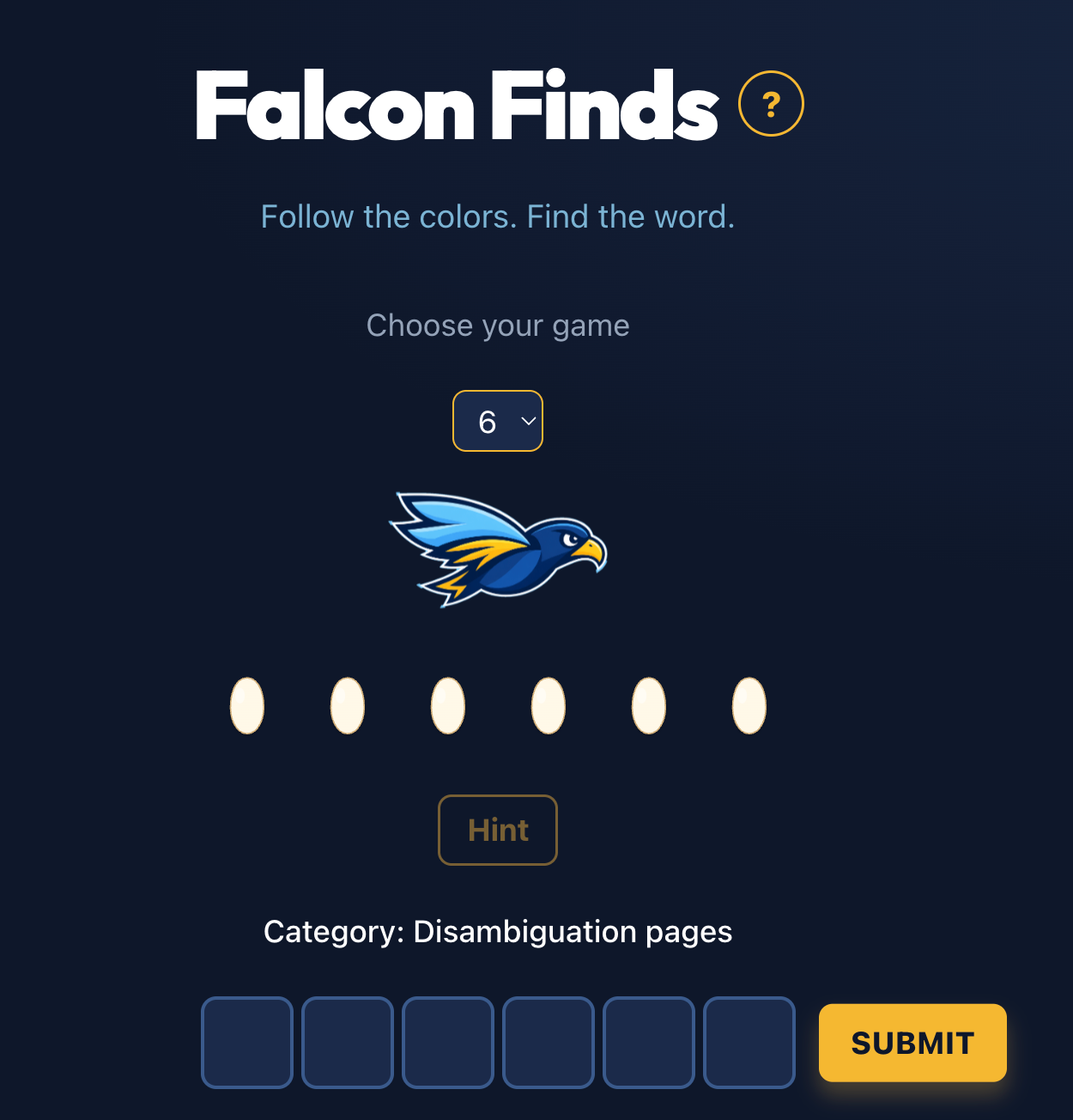 Screenshot of Falcon Finds game