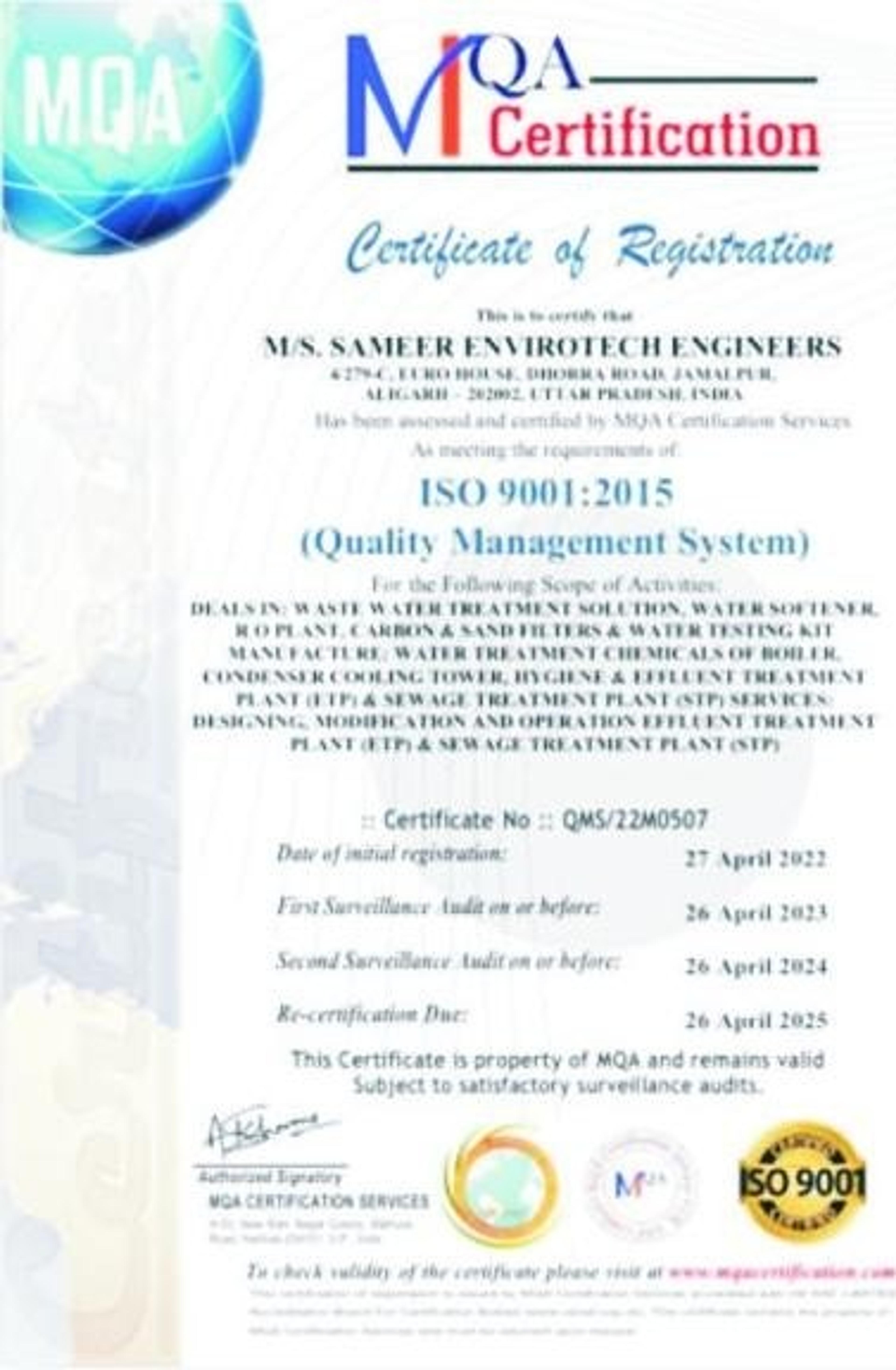 ISO 9001:2015 certificate