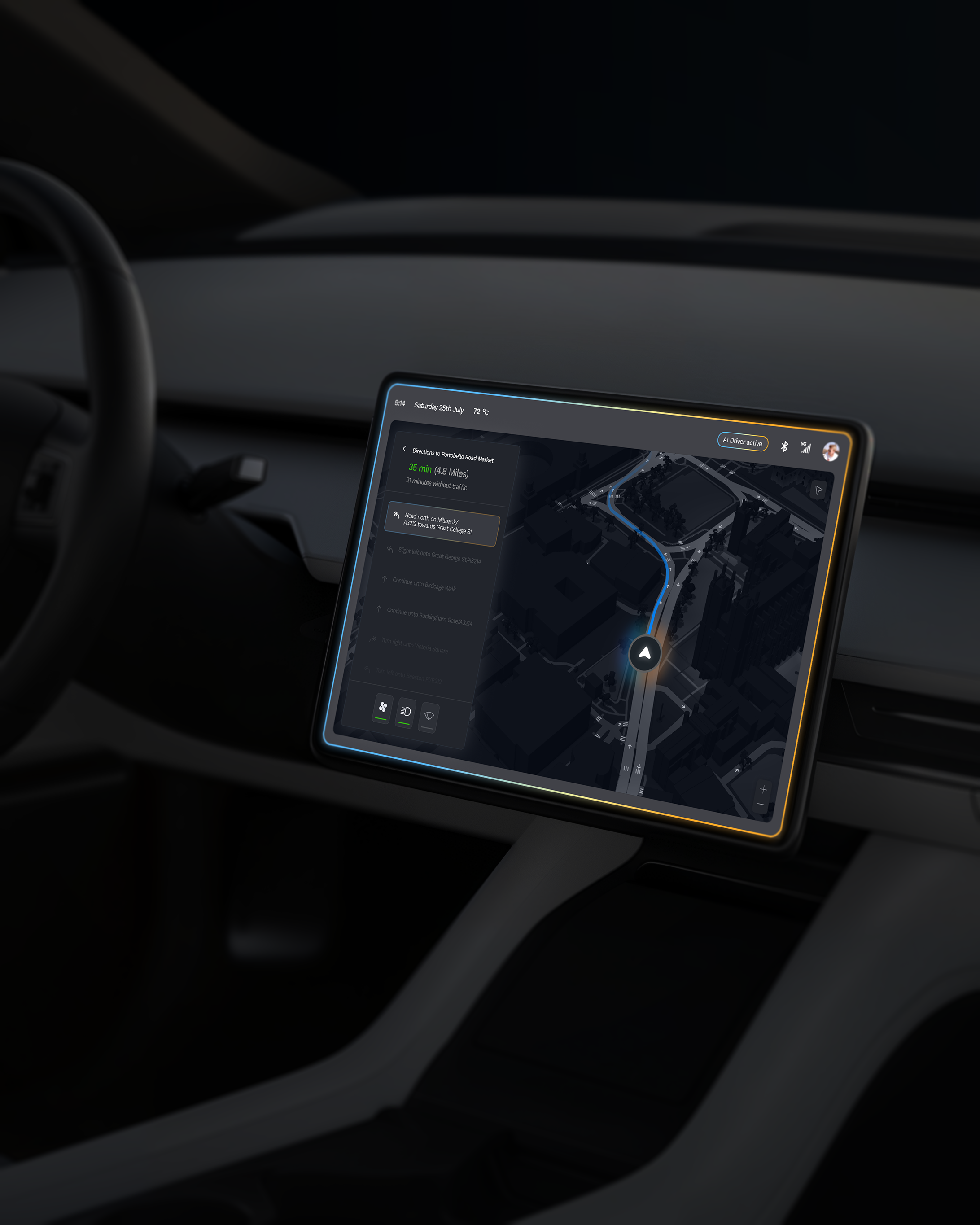 An image of Wayve car interface showing the design system and ux and ui