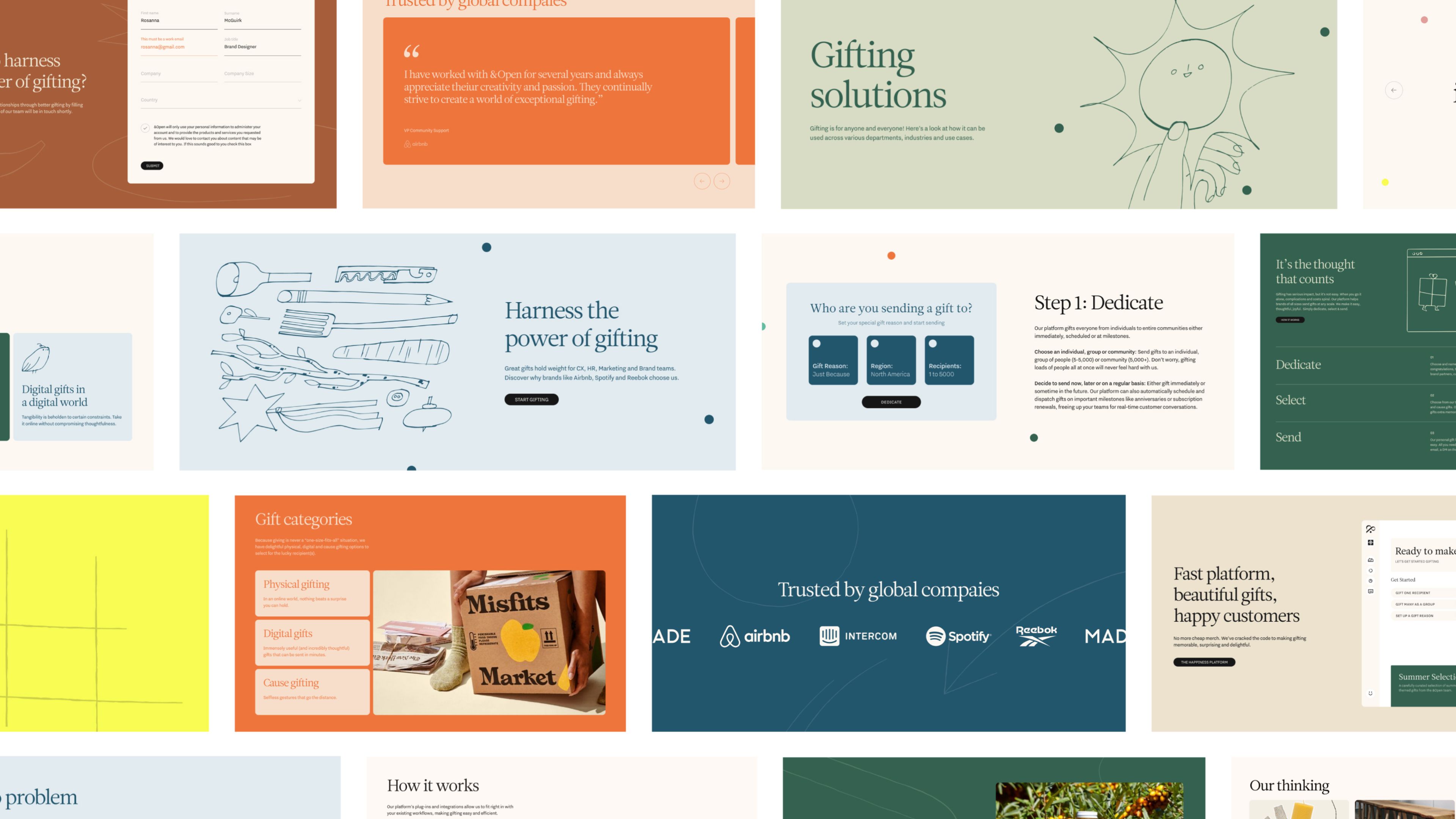 An image of &Open brand guidelines showing brand system toolkit and framework