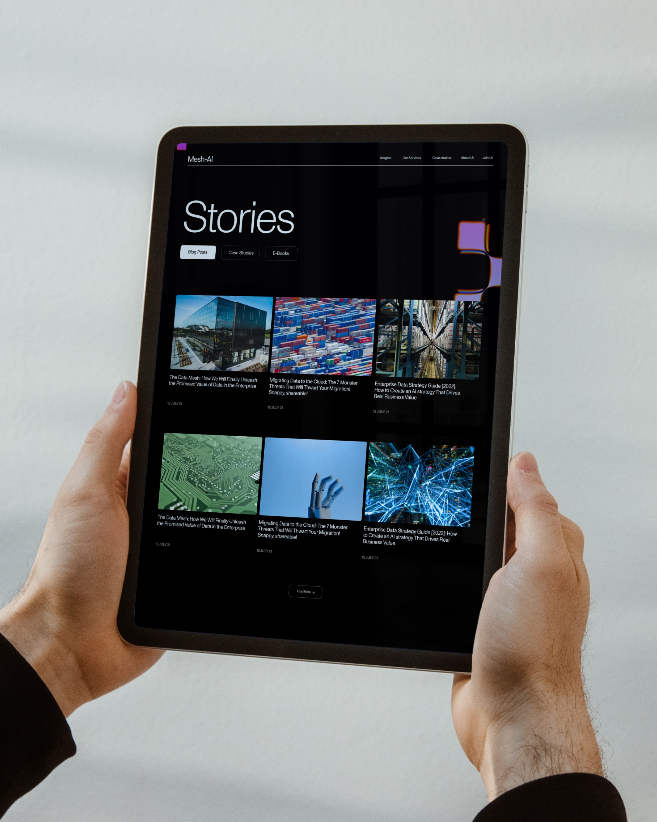 An image of Mesh AI website in an ipad for marketing