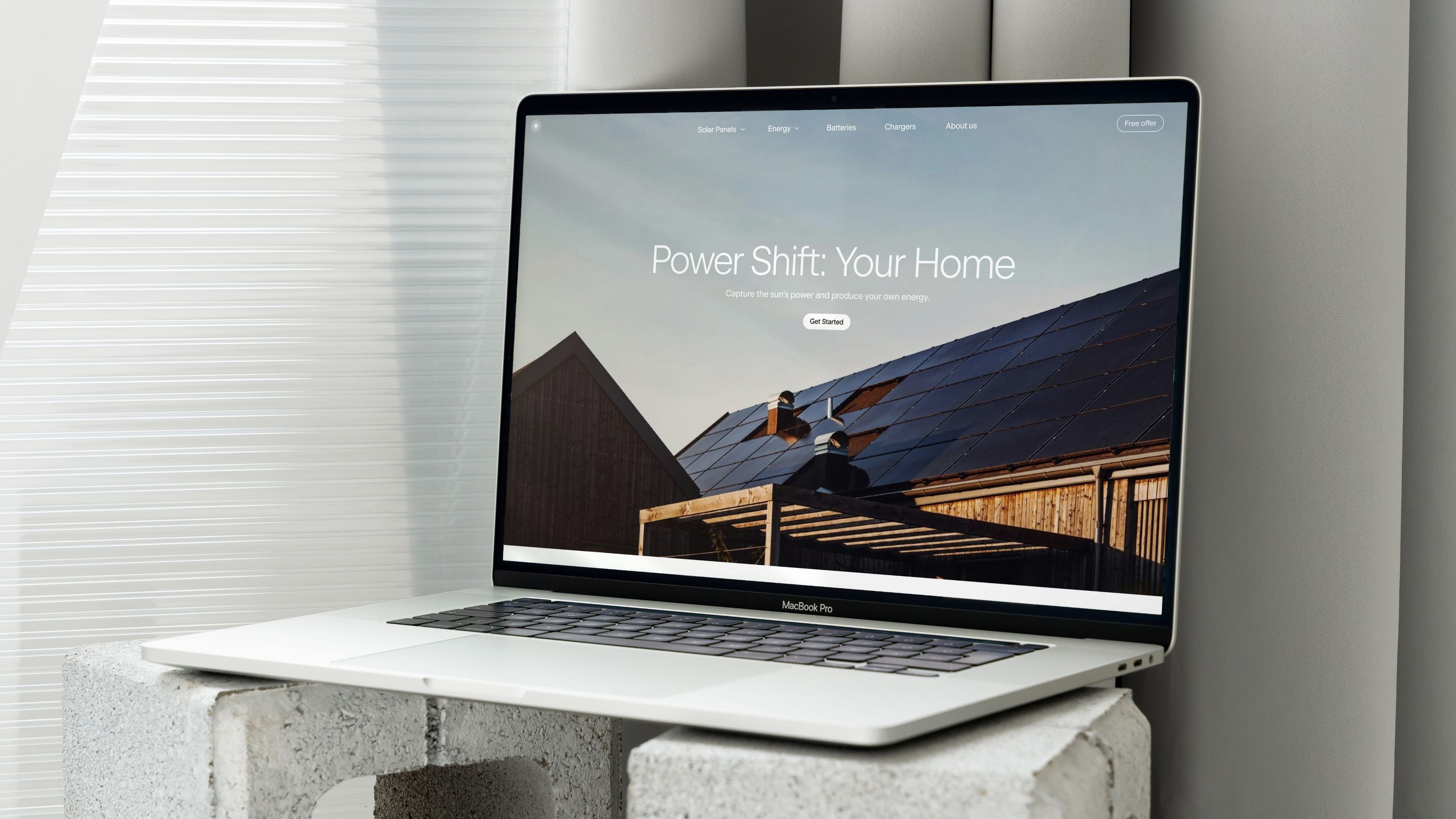An image of Svea Solar marketing website homepage in a laptop