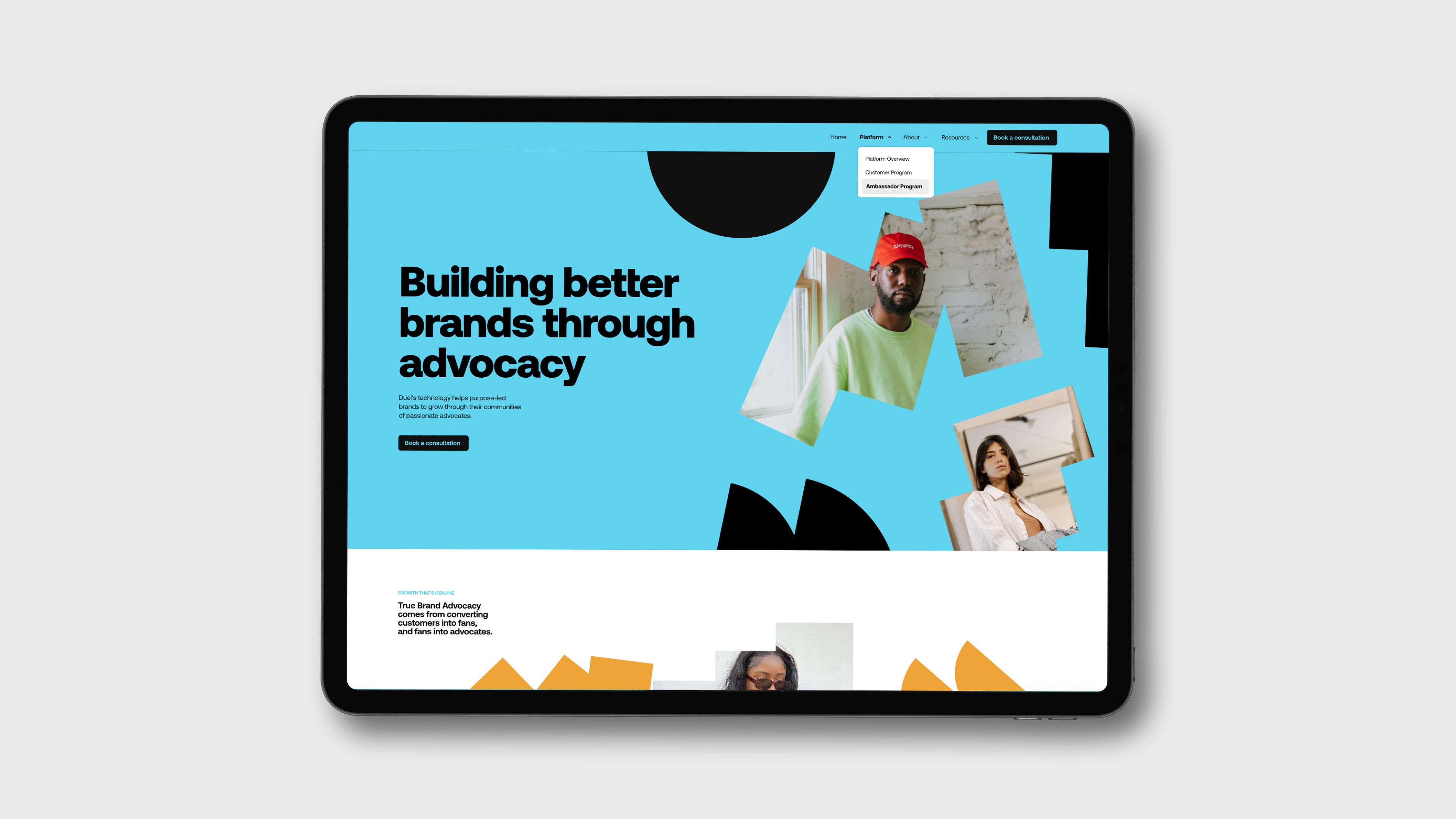 An image of Duel marketing website in an ipda