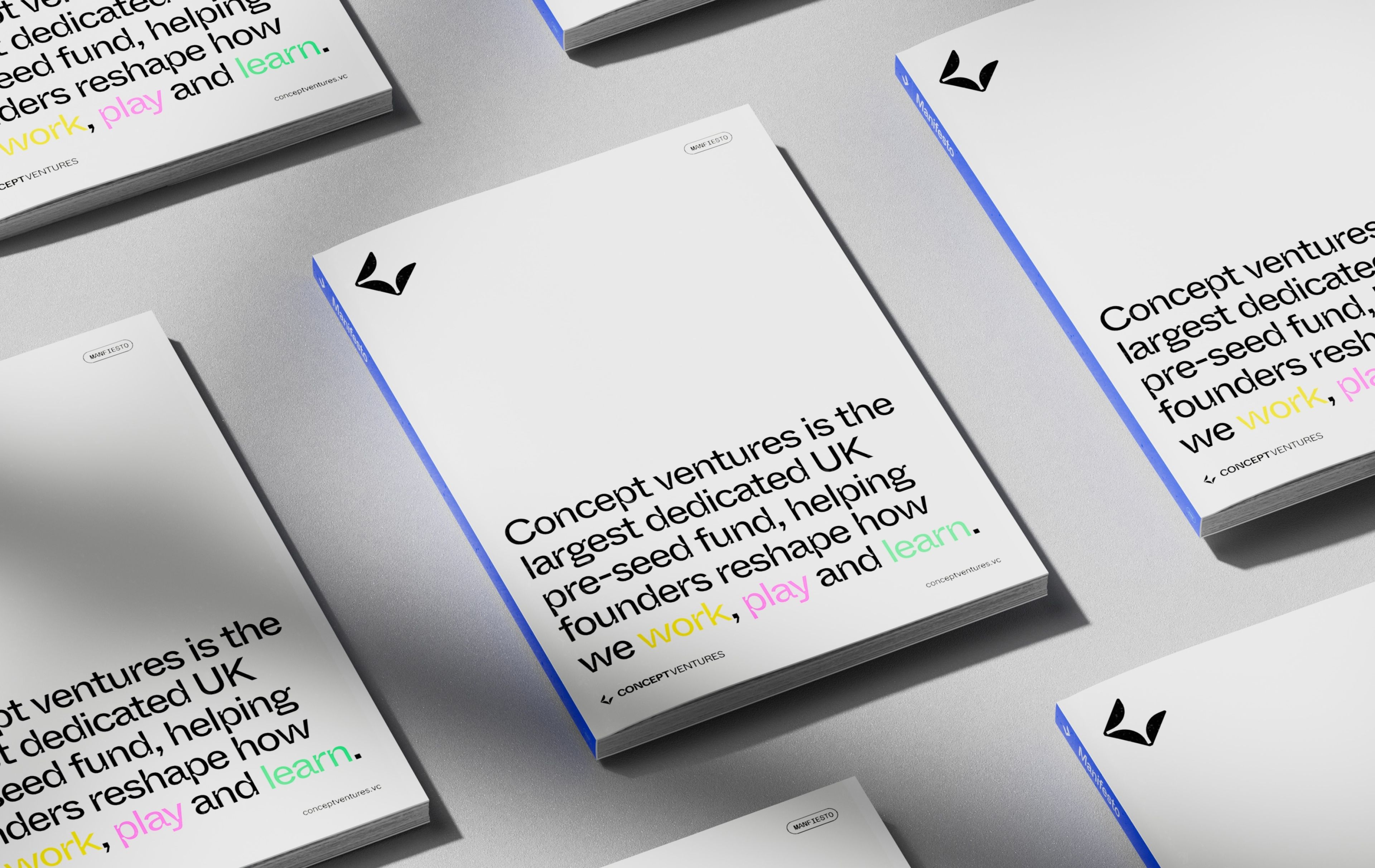 An image of Concept Ventures brand book manifesto showing the strategy in a printed application 