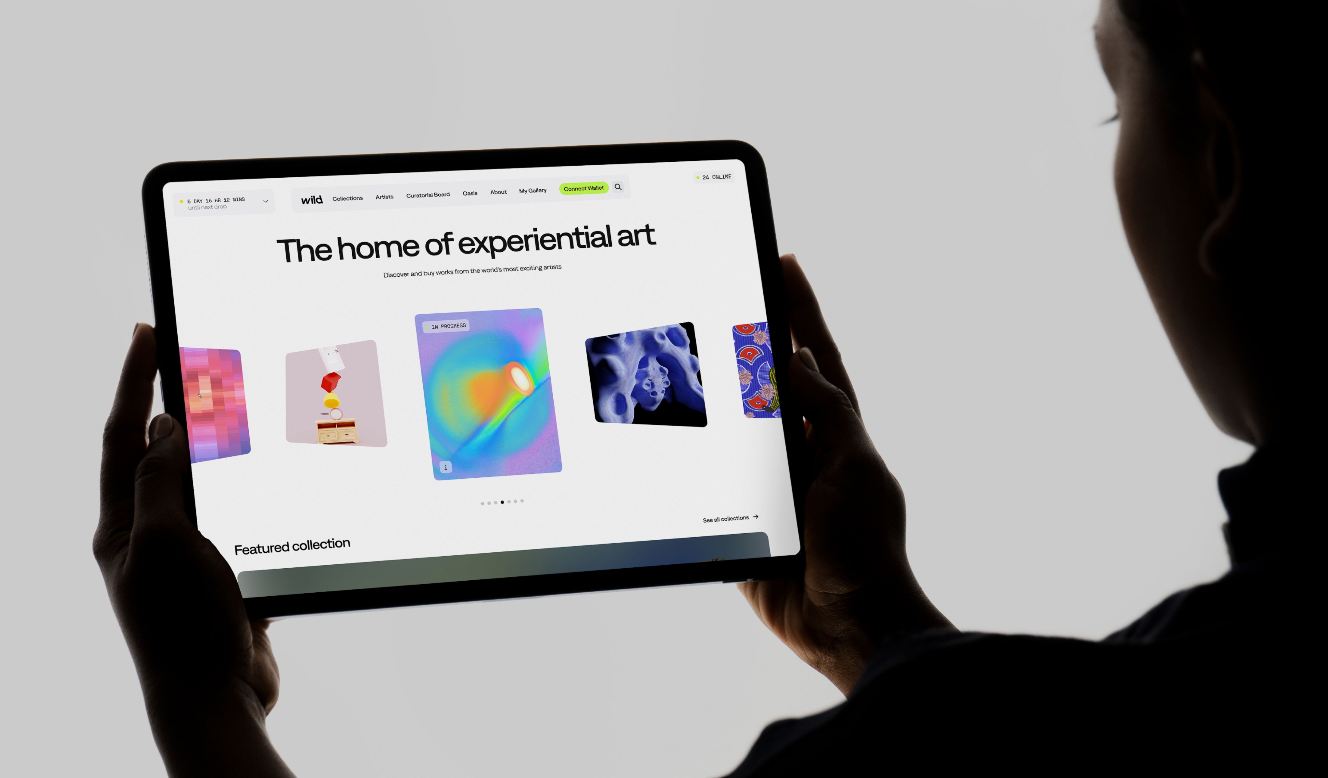 An image of Wild marketing website in an ipad showing the landing experience