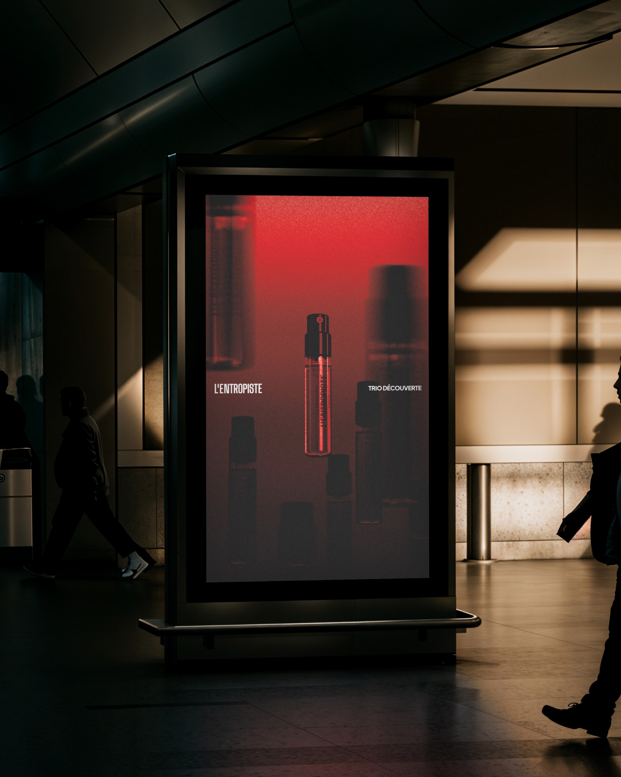An image of L’Entropiste fragrance launch campaign marketing showing product CGI and still life