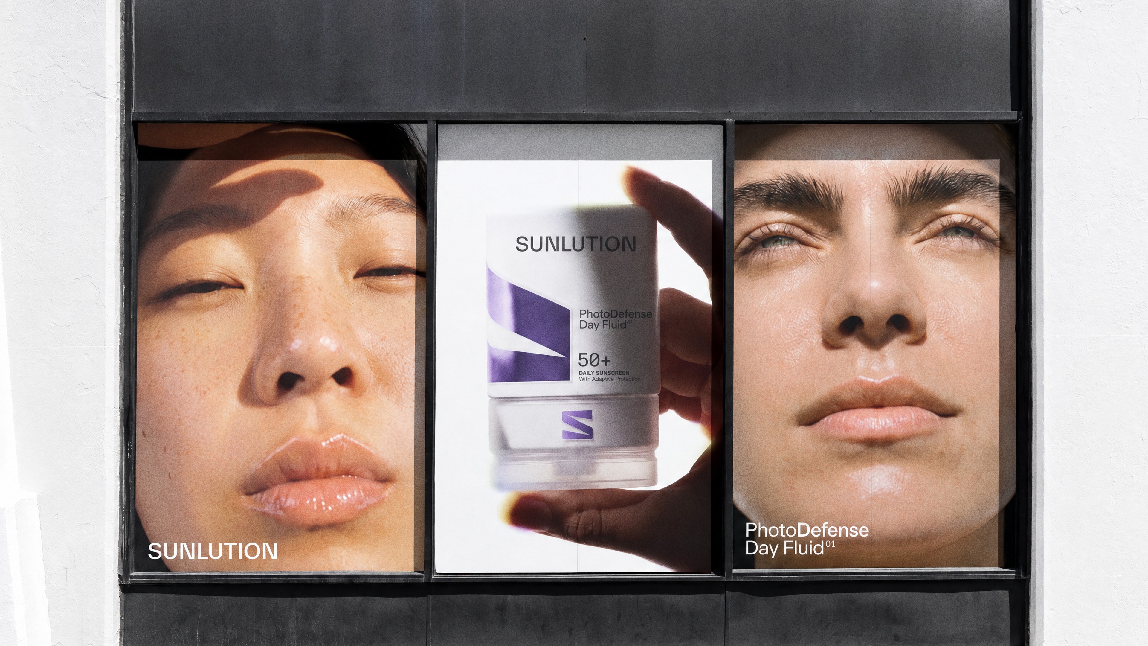 Sunlution skincare brand identity and packaging design by Justified Studio, a Parisian beauty brand inspired by light-conscious skincare and photoageing science