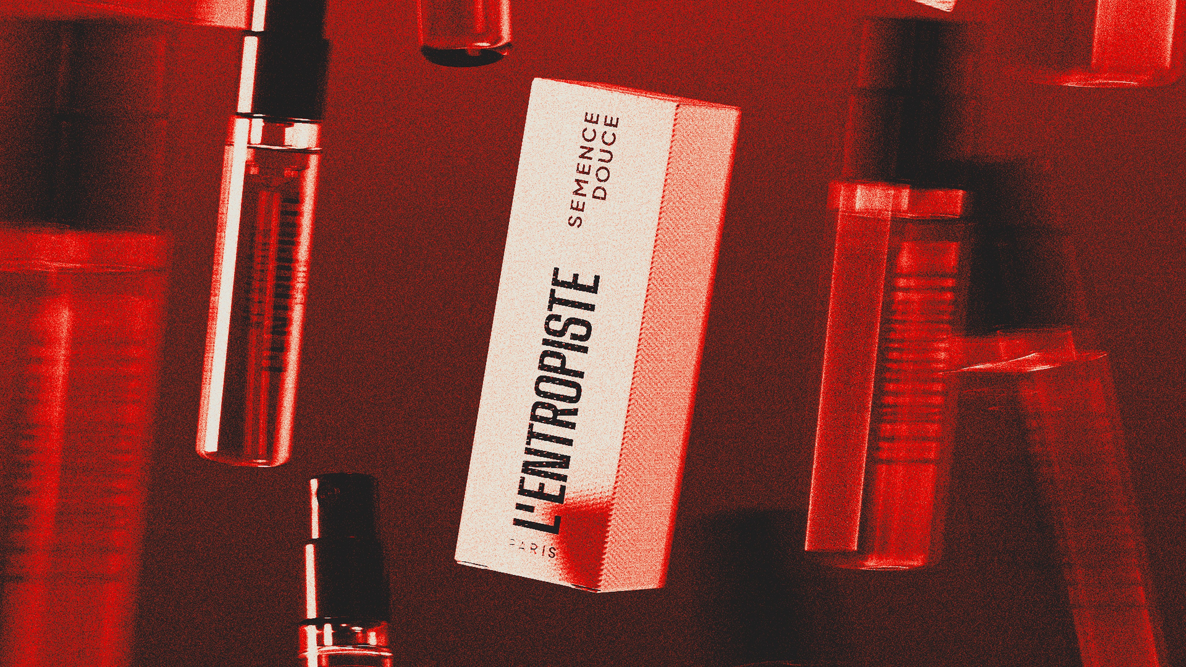 An image of L’Entropiste fragrance launch campaign marketing showing product CGI and still life