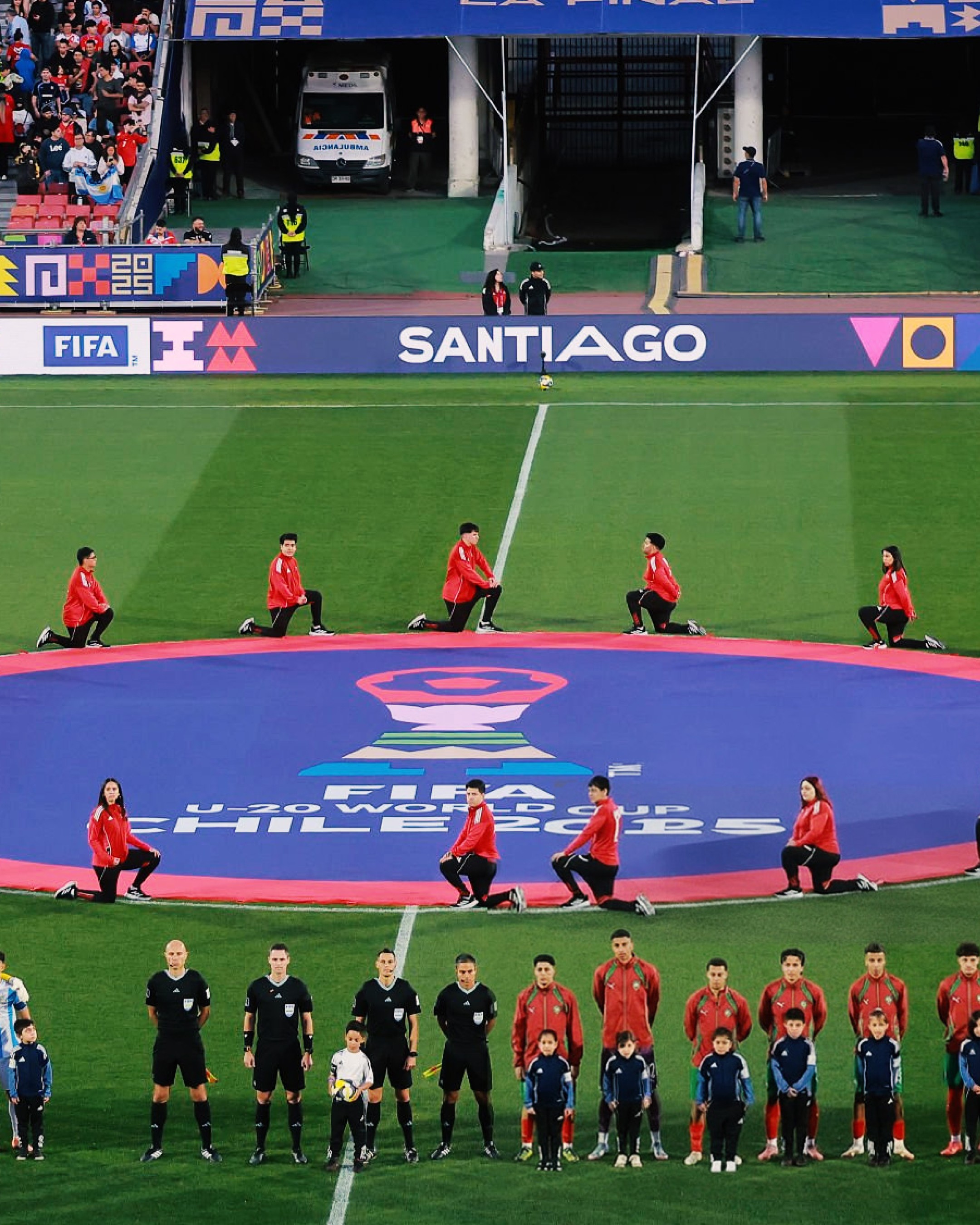 An image of Fifa U20 World Cup Chile logo on pitch pre grame tournament