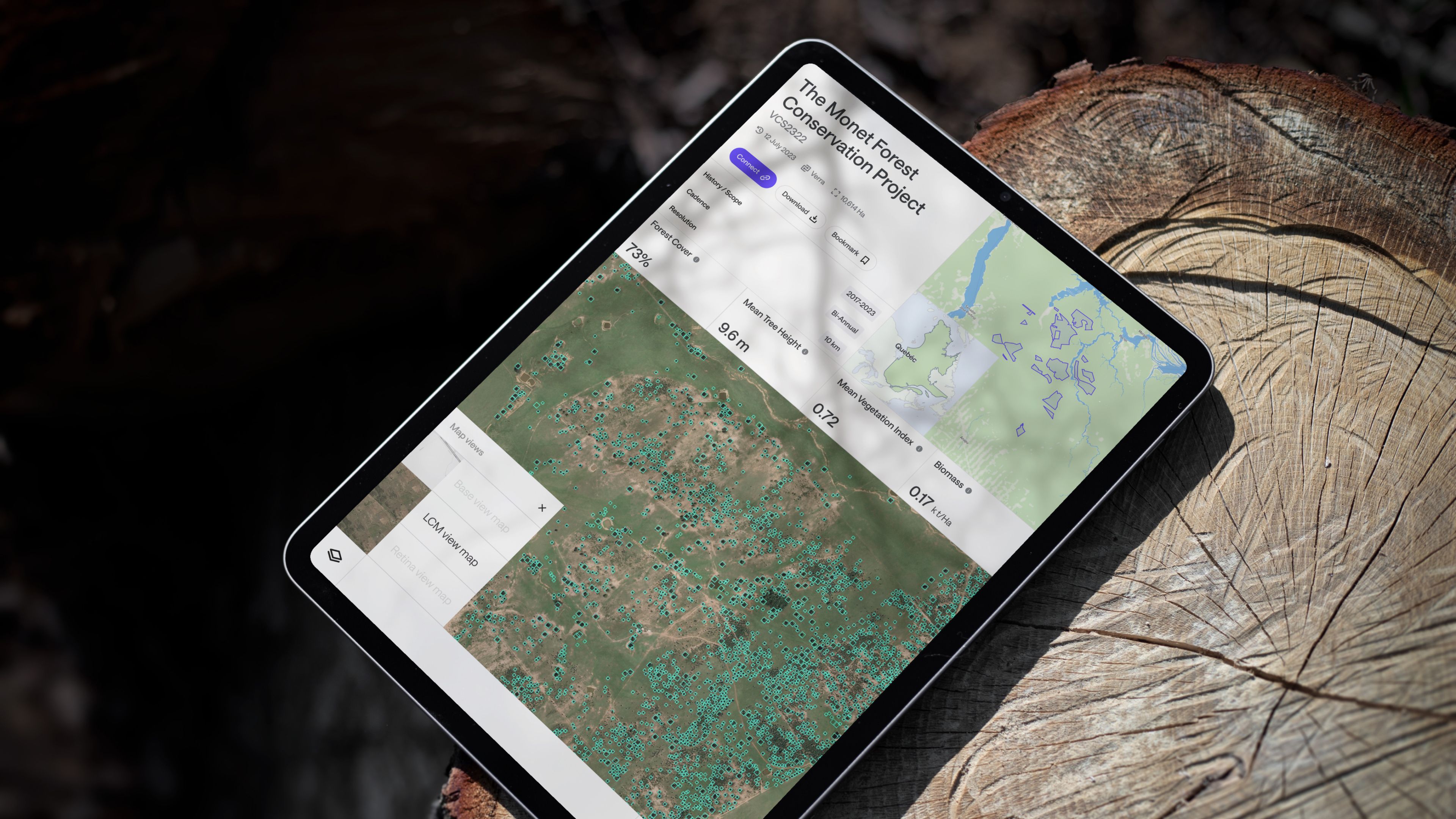 An image of Treefera marketing website in an ipad showing ui and ux